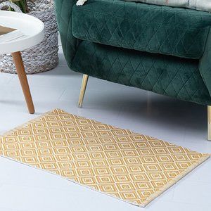 24"x51" Yellow Classic Diamond Geometric Small Area Rug Cotton Blend Carpet